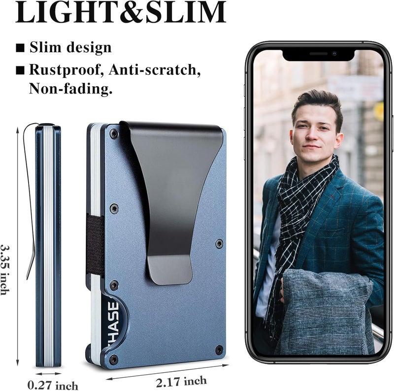 YLFYLFUP Minimalist Wallet with RFID Blocking for Men,Slim Credit Card Holder with Aluminum Money Clip Wallet for Men and Women,Metal Wallets for Mens Front Pocket as Gifts (Blue) - Image 3